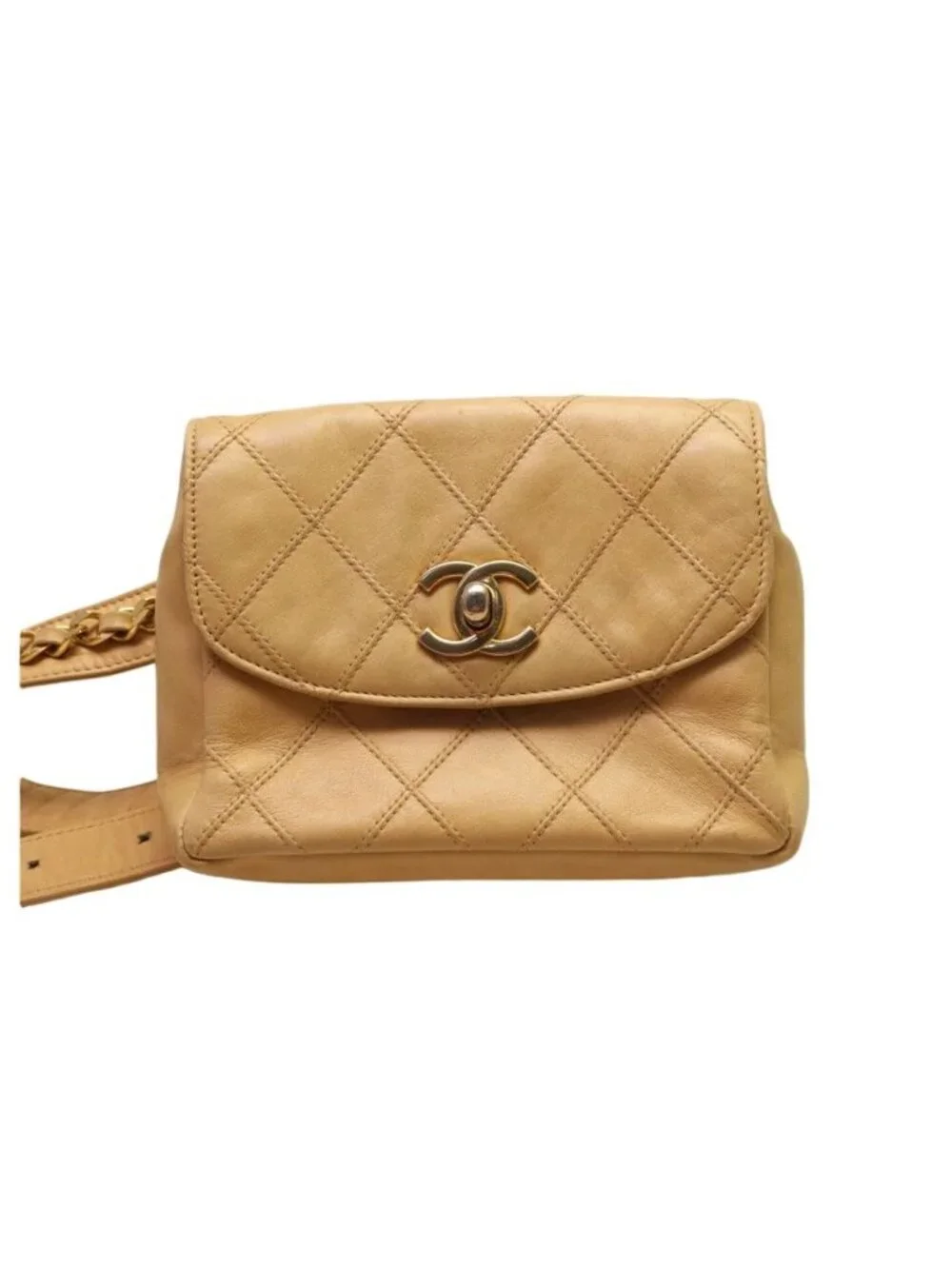 Chanel Quilted Lambskin Beige Waist Bag